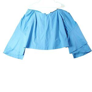 Shinestar Off-Shoulder Cropped Top With Flared‎ Sleeves Size L Blue NWT